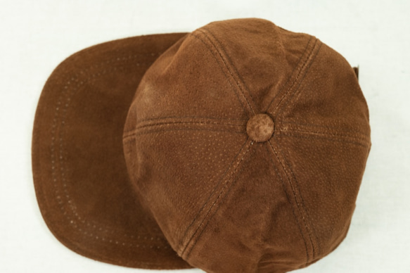 スエード レザーキャップ ブラウン Suede Leather Baseball Cap Brown 本革 豚革 Pig 2枚目の画像