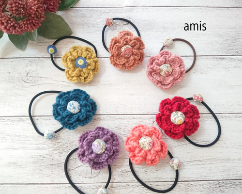 送料無料】二段花とくるみボタンのヘアゴム ヘアゴム amis 通販