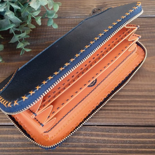 大きな小銭入れの長財布（ネイビーオレンジ） 長財布 ますみ 通販