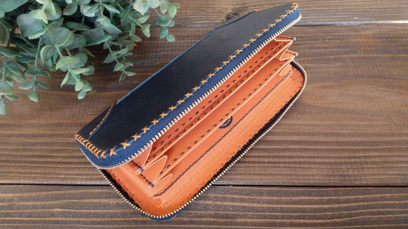 大きな小銭入れの長財布（ネイビーオレンジ） 長財布 ますみ 通販