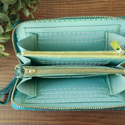 小さなダブルファスナーの長財布（ターコイズミント） 長財布 ますみ