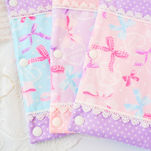 リボンとレースの肩紐カバー/水筒・バッグ・ポシェットなどに/ボタン