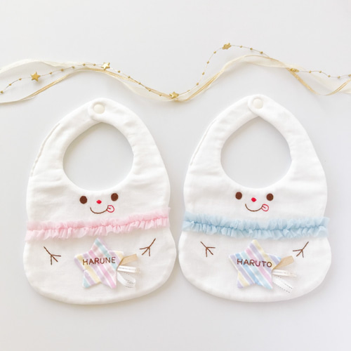 【名入れオーダー】星空と流れ星のきらきら刺繍スタイ 雪だるまスタイ☆流れ星☆女の子・男の子スタイ☆出産祝い・冬の