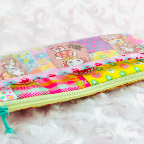 SOLD◆ハンドメイド ラミネートポーチ 廃盤 レア 文化人形 ドール 昭和 昭和レトロな文化人形 透明ポケット付きペンケース ポーチにも
