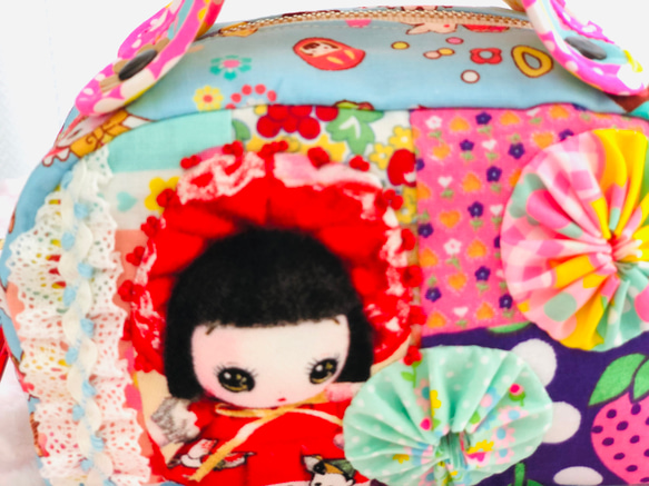 文化人形・昭和レトロ風の可愛いミニボストンバッグ 5枚目の画像