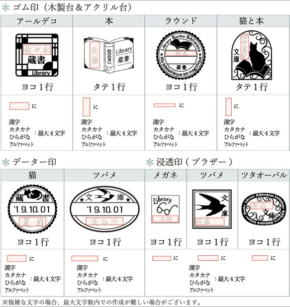 蔵書印 (ゴム印01/アールデコ）【＊＋330円でアクリル台木に変更可能＊】 5枚目の画像