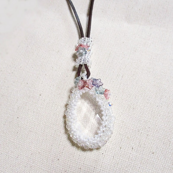 天然石】ドロップ水晶のパステルフラワーフレーミング ペンダント