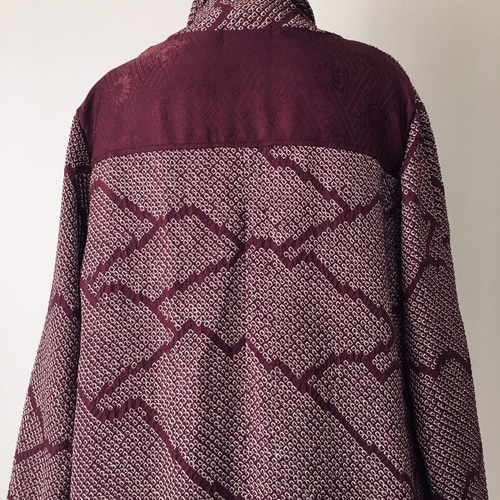 軽い総絞りのロングカーディガン ③ L 着物リメイク カーディガン  