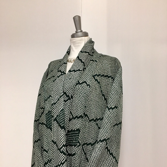 軽い総絞りのロングカーディガン ⑤ LL 着物リメイク カーディガン  