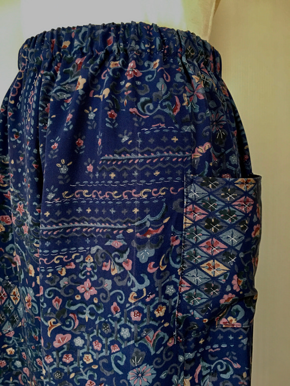 正絹 エレガントワイドパンツ 着物リメイク Ｌ 5枚目の画像