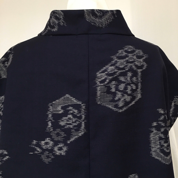 久留米絣ウール フレンチ袖トップス M〜ML 着物リメイク 5枚目の画像