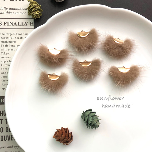 モカブラウンミンクファータッセル☆6個 チャーム sunflower 通販