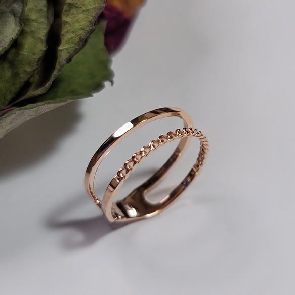 ＜送料無料＞チェーンsimple 2way pink　gold  ring C-17P 3枚目の画像