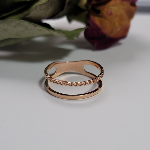 ＜送料無料＞チェーンsimple 2way pink　gold  ring C-17P 4枚目の画像