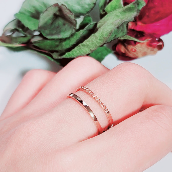 ＜送料無料＞チェーンsimple 2way pink　gold  ring C-17P 1枚目の画像