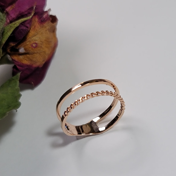 ＜送料無料＞チェーンsimple 2way pink　gold  ring C-17P 6枚目の画像