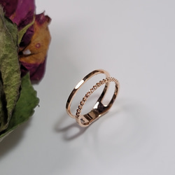 ＜送料無料＞チェーンsimple 2way pink　gold  ring C-17P 7枚目の画像