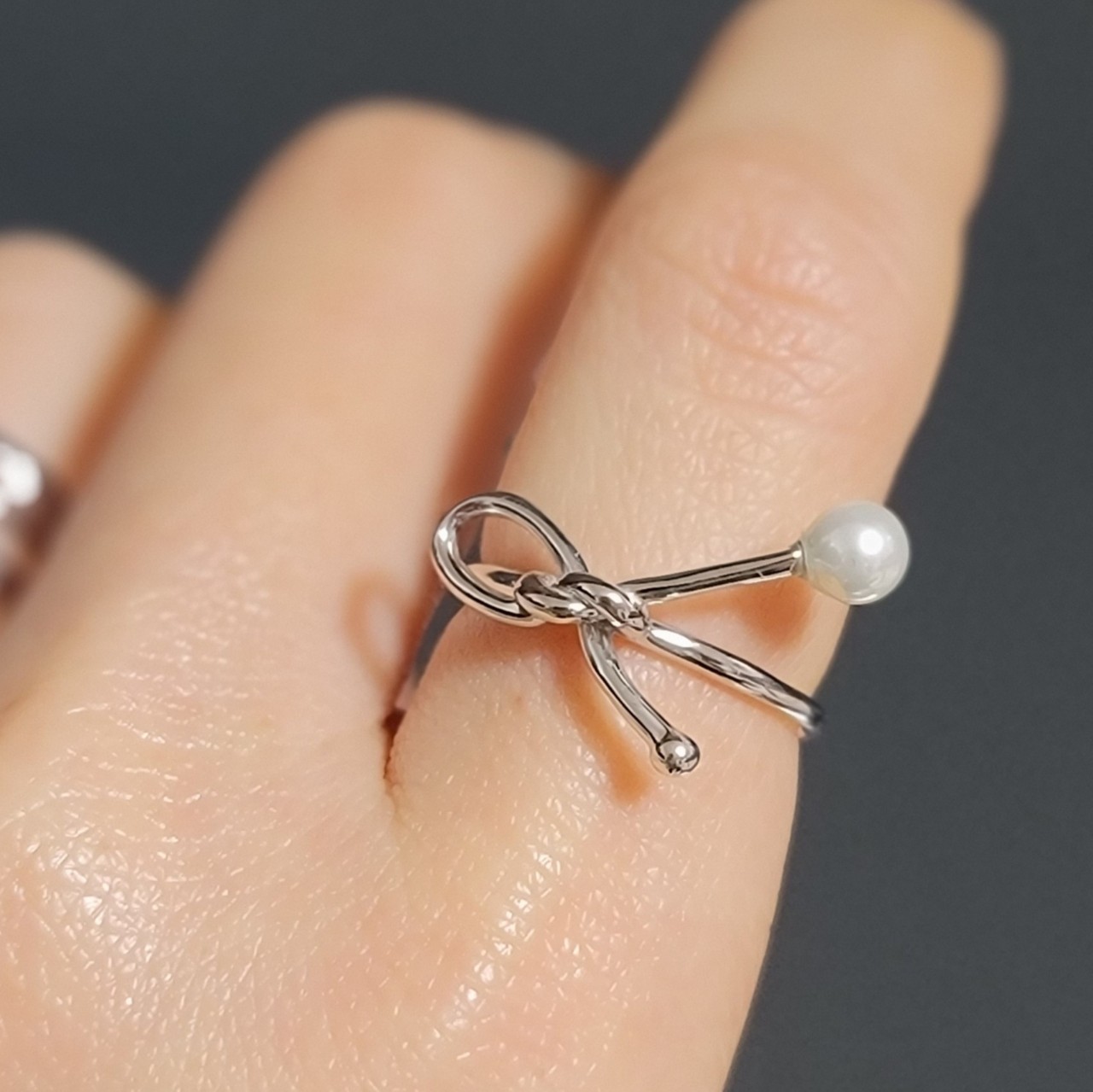 リボン結びパールsilver Ring　C-24