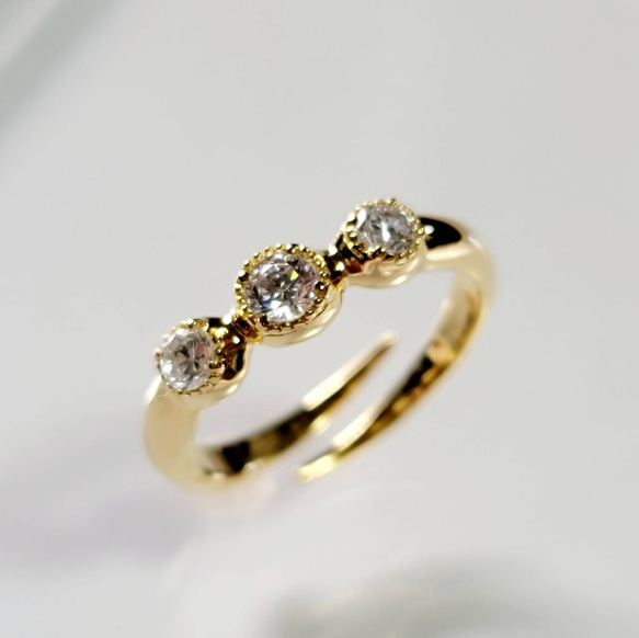 CZ3粒オープン　Gold　Ring C-R 3枚目の画像