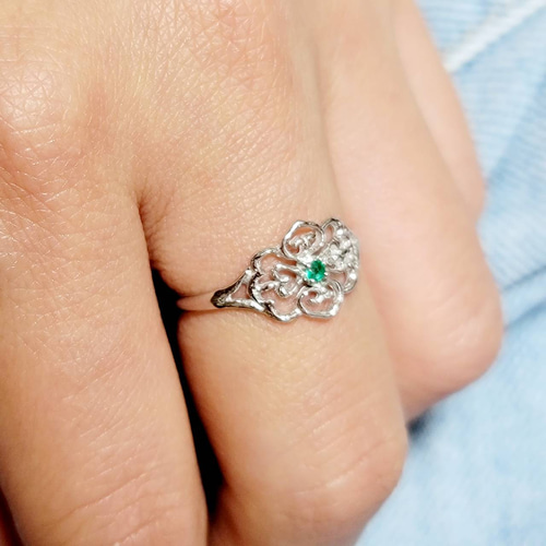 天然石』ハートモチーフエメラルドsilver ring 指輪・リング choice 