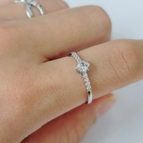 ◇スクエアシェイプ◇キュービックsilver Ring＜送料無料＞ 2枚目の画像