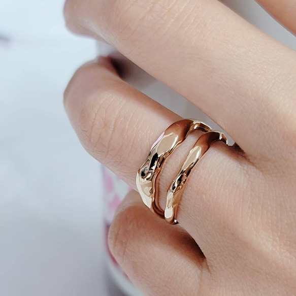 でこぼこ　2連　 Pink Gold Ring 1枚目の画像