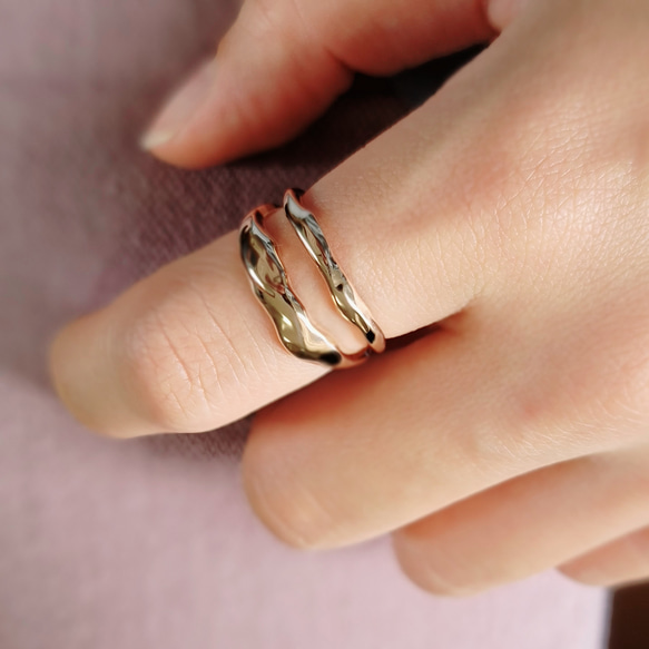 でこぼこ　2連　 Pink Gold Ring 5枚目の画像