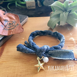 布＆デニムブレスレット☆チャーム付き ブレスレット ＊yukamaru