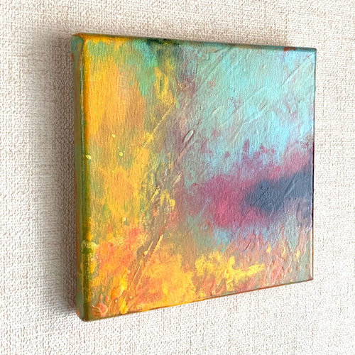 抽象画 パステルとアクリル絵の具混合技法 多色 アクリル画 自作