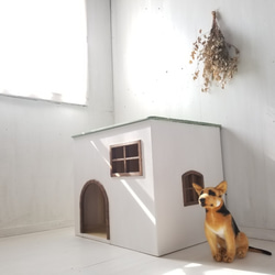 手作りの可愛い犬小屋　ウッドデッキにもなる屋根付き　オーダー可能　ミントグリーン　ドッグハウス　キャットハウス　 4枚目の画像