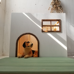 手作りの可愛い犬小屋　ウッドデッキにもなる屋根付き　オーダー可能　ミントグリーン　ドッグハウス　キャットハウス　 5枚目の画像