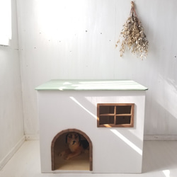 手作りの可愛い犬小屋　ウッドデッキにもなる屋根付き　オーダー可能　ミントグリーン　ドッグハウス　キャットハウス　 8枚目の画像