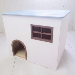 室内用　犬小屋　ドッグハウス　キャットハウス　猫小屋にも　水色　アーチ扉　猫ハウス　【おままごとシリーズ】オーダー可 1枚目の画像