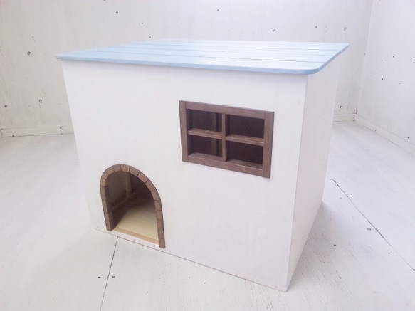 室内用　犬小屋　ドッグハウス　キャットハウス　猫小屋にも　水色　アーチ扉　猫ハウス　【おままごとシリーズ】オーダー可 1枚目の画像