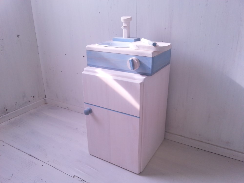 ままごとキッチンコンパクト卓上タイプ・おままごと冷蔵庫のセット　そら色　木のおもちゃ　オーダー可　木育　誕生日プレゼント