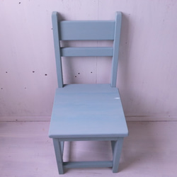 無垢ヒノキで造る家具　アンティーク風　背もたれ付チェア　椅子　イス　w400　アンティークブルー　自然塗料　　　　 4枚目の画像