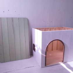 室内用　犬小屋　ドッグハウス　キャットハウス　猫小屋  アーチ扉 ミント オーダー 　猫ハウス　自然塗料　オシャレ　 1枚目の画像