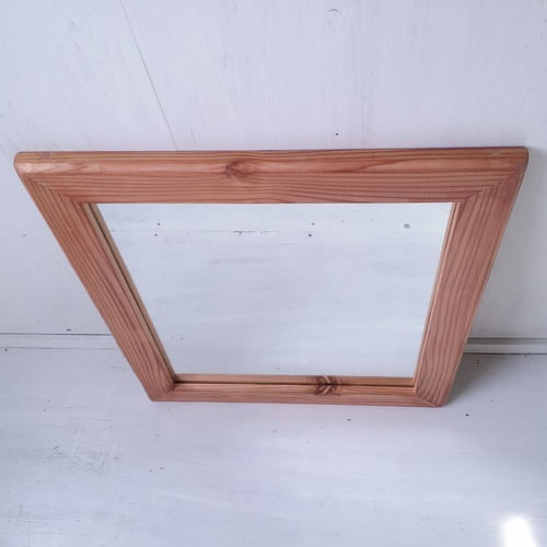 □美品□アンティーク風 オーク材 無垢ミラー 鏡