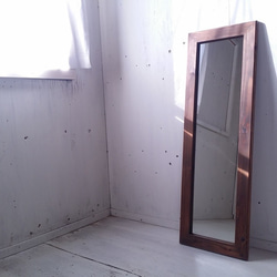 アンティーク風　姿見鏡　ミラー　床置き・壁掛け 鏡　無垢　木枠　ウォルナット　オーダー可　店舗什器　美容室　サロン　 1枚目の画像