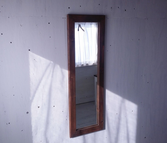 アンティーク風　姿見鏡　ミラー　床置き・壁掛け 鏡　無垢　木枠　ウォルナット　オーダー可　店舗什器　美容室　サロン　 2枚目の画像