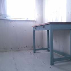無垢ヒノキで造る家具　アンティークブルー　学習机　作業台　ミシン台　パソコンデスク　【type2】 8枚目の画像