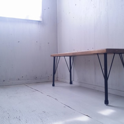 無垢ヒノキで造る家具　アイアン脚ベンチスツール　鉄脚ベンチチェア　ベンチ　オーダー可　店舗什器　ナチュラルインテリア 2枚目の画像
