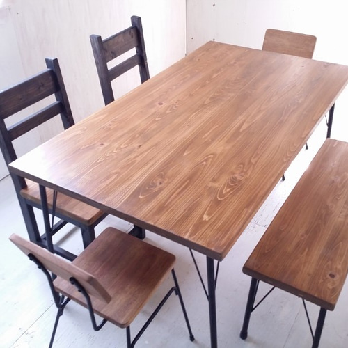 無垢ヒノキで造る家具 アイアン脚ベンチスツール 鉄脚ベンチ