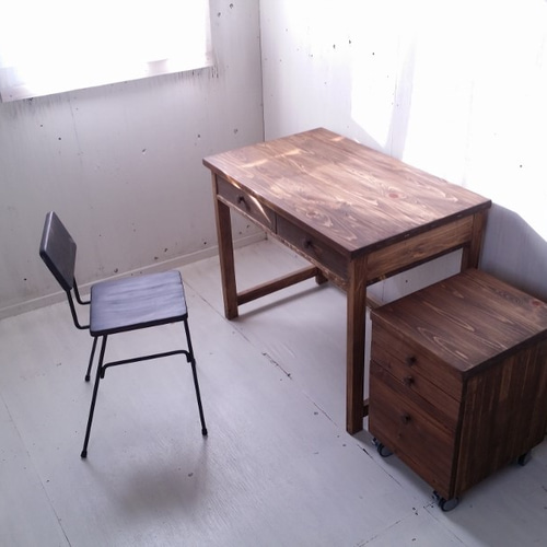 アンティーク風 無垢ヒノキ家具 学習机 セット 作業デスク