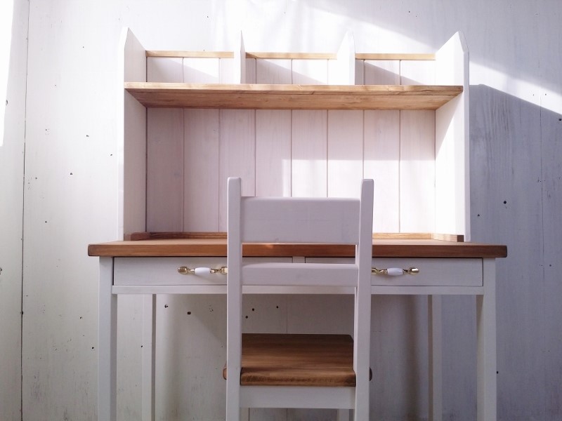 学習机３点セット　パソコンデスク　PCデスク　アンテーク風　ナチュラル　白　入学　ホワイト　オーダー可　子供部屋