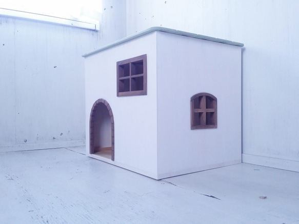 アーチ枠　ミントグリーン 犬小屋　キャットハウス　猫ハウス　室内　小型犬　屋内　猫小屋　ドッグハウス　ミント　自然塗料　 2枚目の画像
