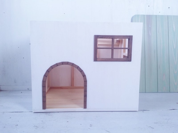 アーチ枠　ミントグリーン 犬小屋　キャットハウス　猫ハウス　室内　小型犬　屋内　猫小屋　ドッグハウス　ミント　自然塗料　 3枚目の画像