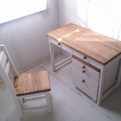 アンティーク風 無垢ヒノキ家具 学習机 3点セット ナチュラル