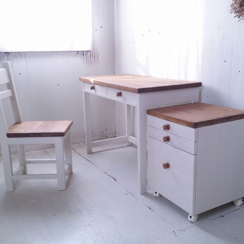 ★引き取り専用★机★学習デスク★木製★アンティーク★ アンティーク風 無垢ヒノキ家具 学習机 3点セット ナチュラル