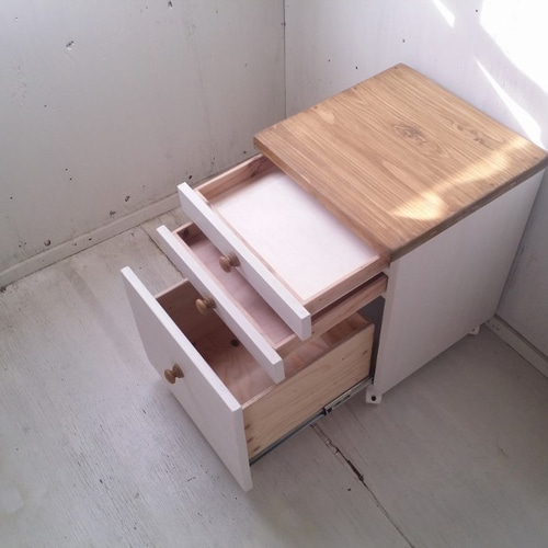 アンティーク風 無垢ヒノキ家具 学習机 3点セット ナチュラル